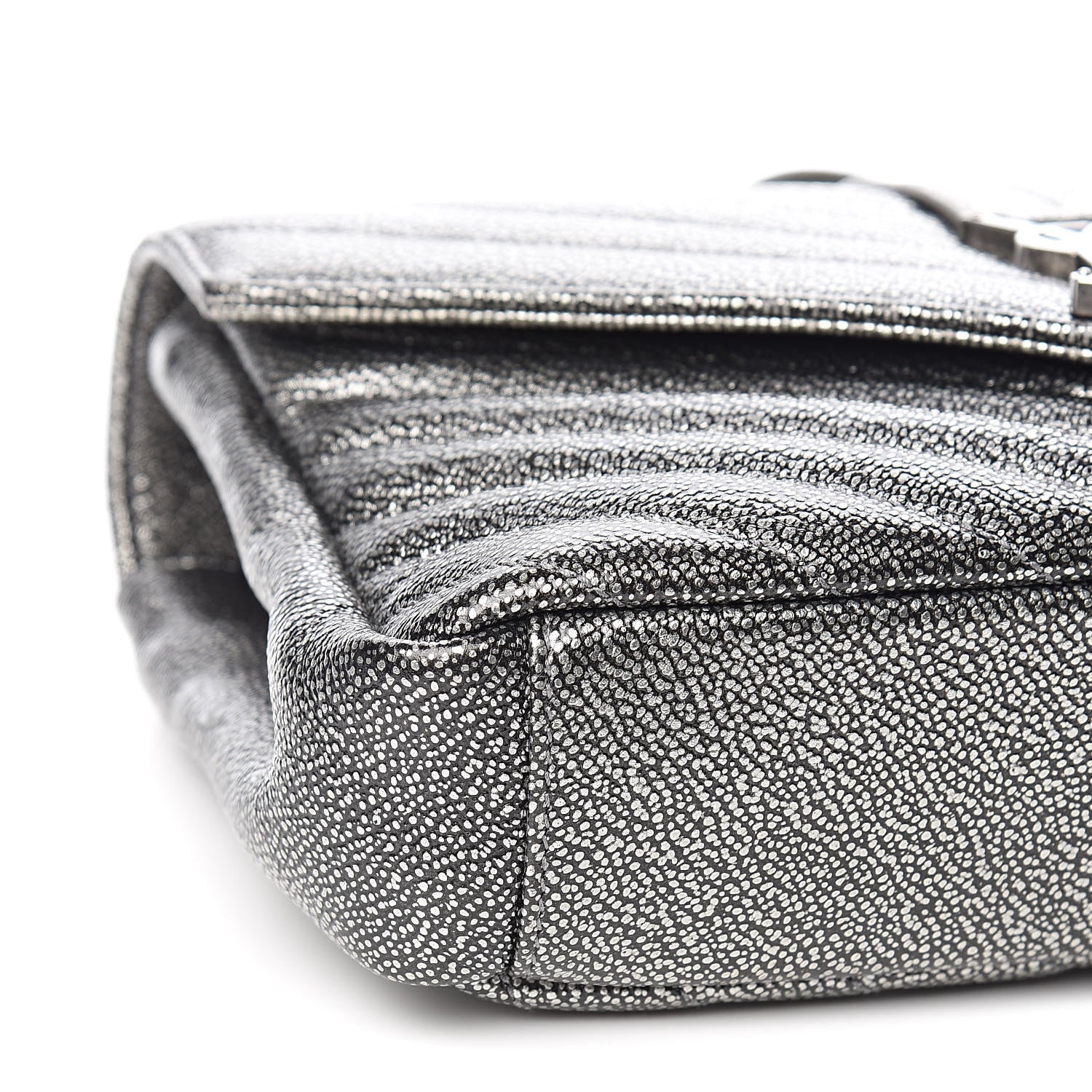 Saint Laurent Metallic Grain De Poudre Matelasse Chevron Monogram Medium College Bag Gunmetal 8 of 10