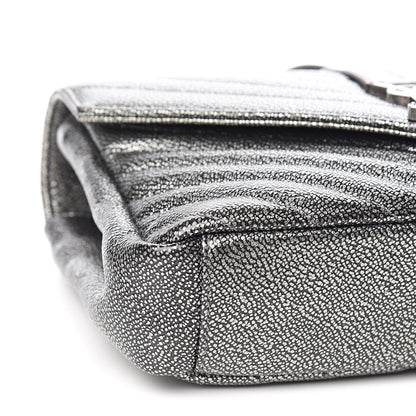 Saint Laurent Metallic Grain De Poudre Matelasse Chevron Monogram Medium College Bag Gunmetal 8 of 10