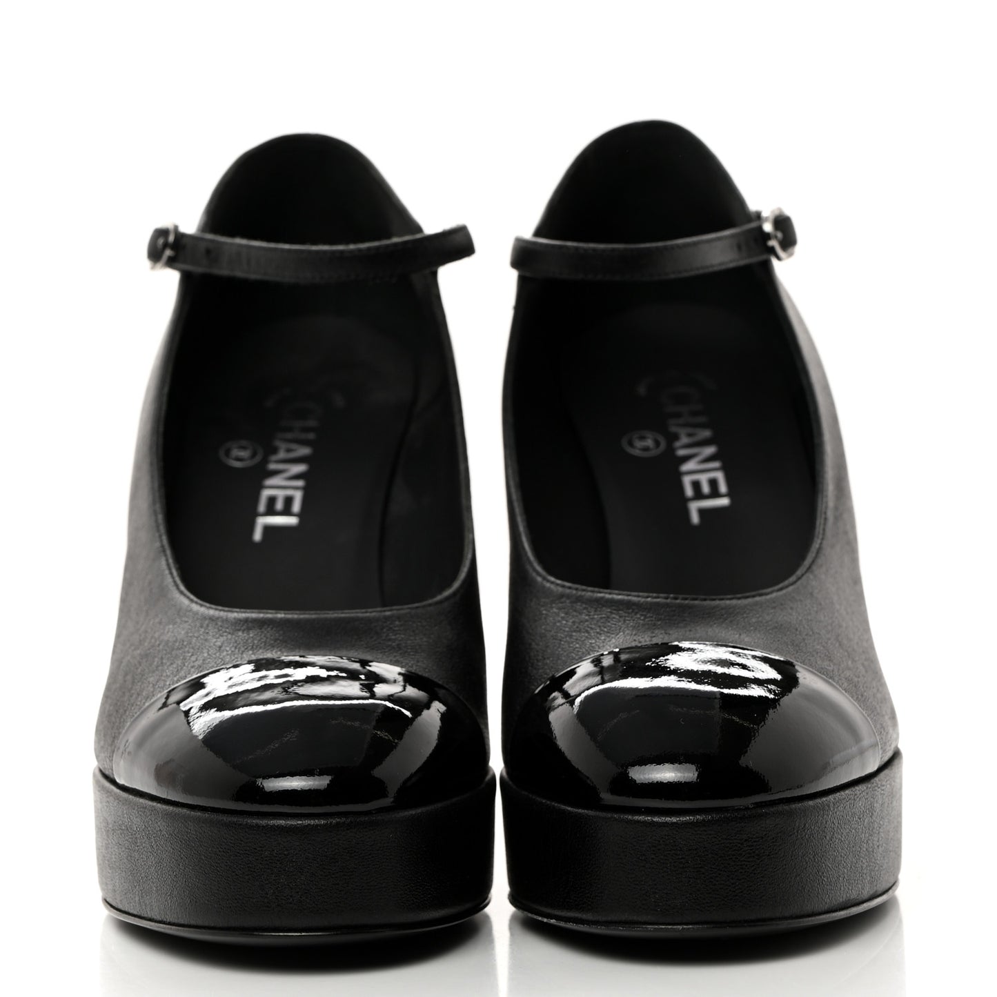 Lambskin Patent Cap Toe Mary Jane Platform Pumps 38.5 Black