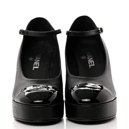Chanel Lambskin Patent Cap Toe Mary Jane Platform Pumps 38.5 Black 2 of 9