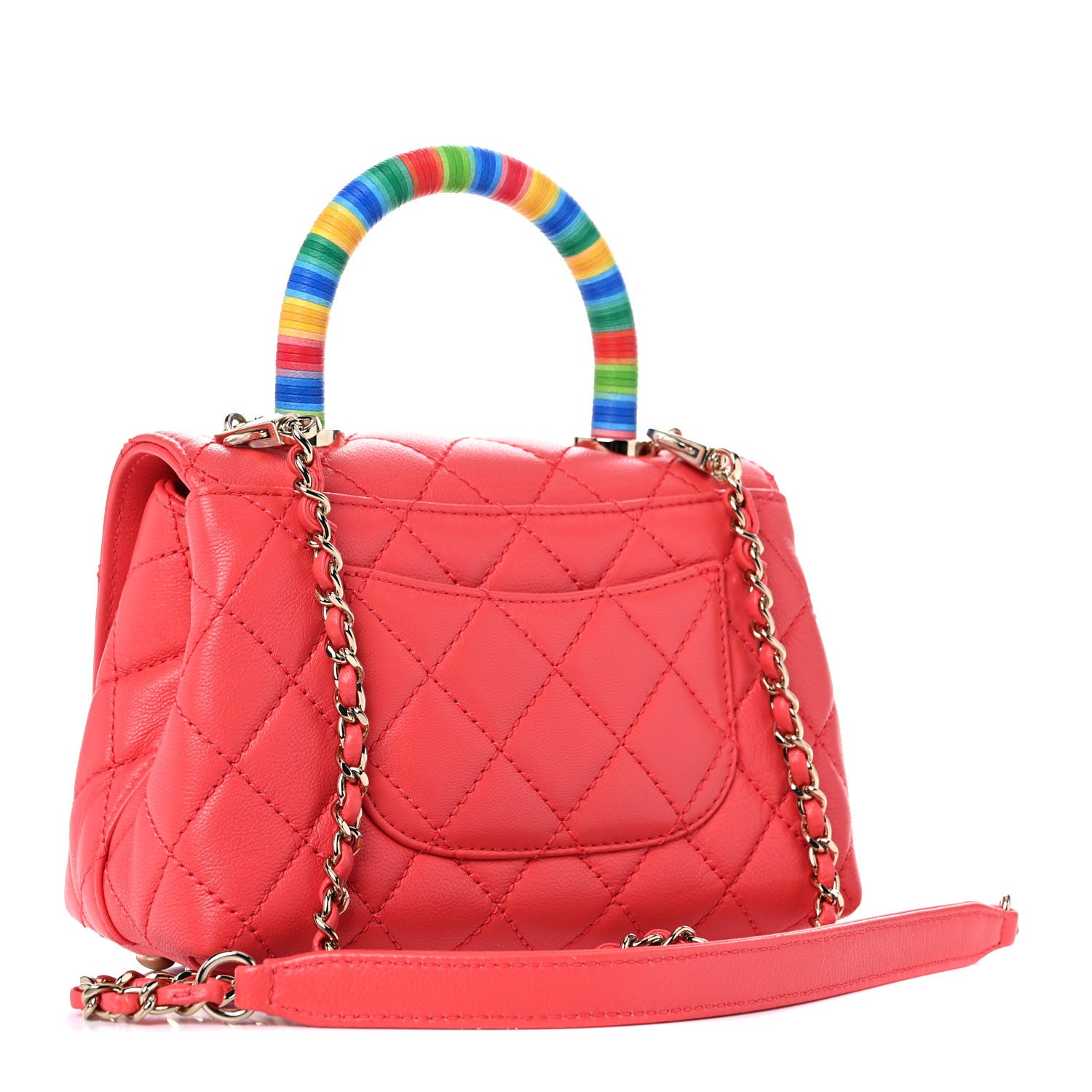Chanel Goatskin Quilted Rainbow Extra Mini Coco Handle Flap Red 2 of 9