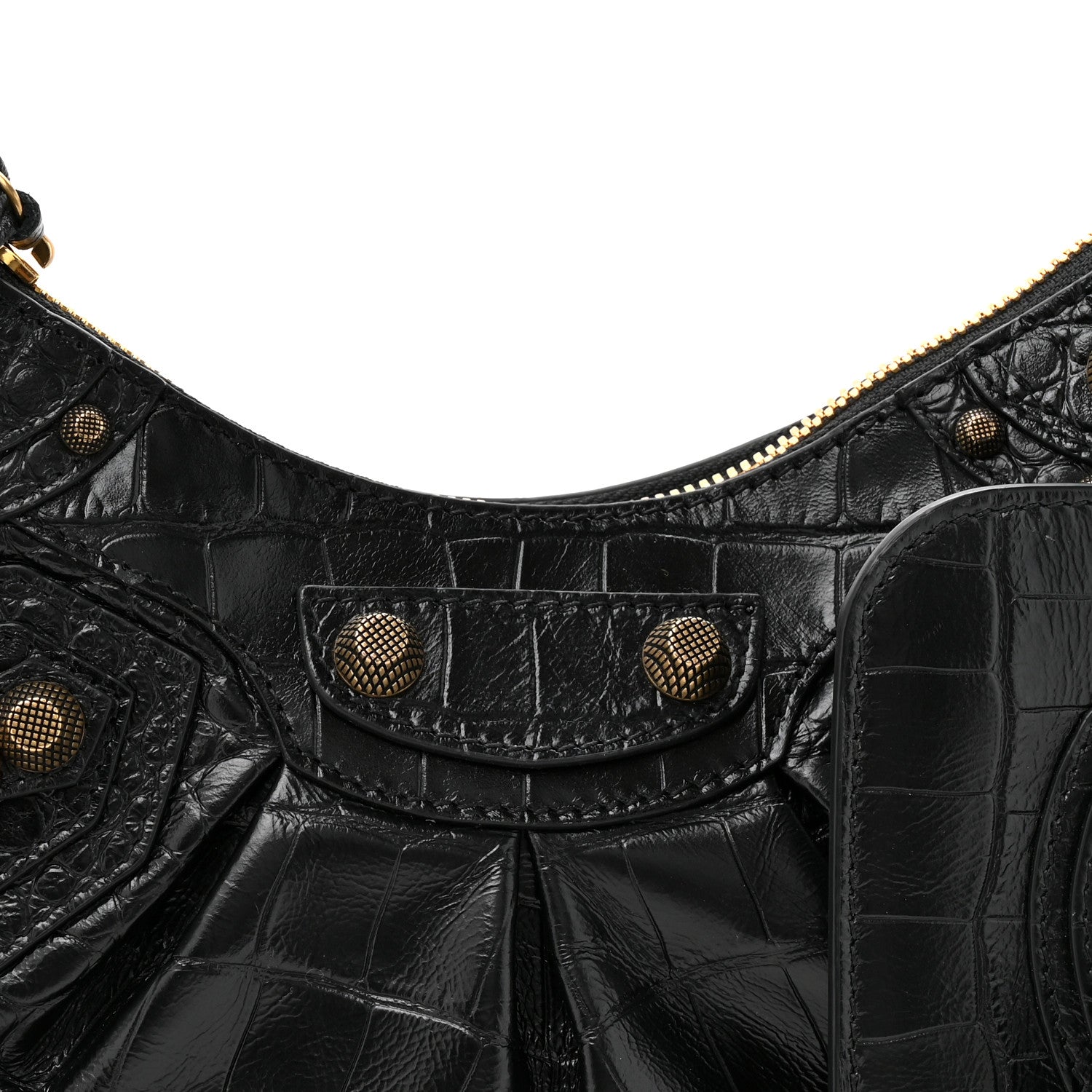 Balenciaga Extra Supple Calfskin Crocodile Embossed Le Cagole Shoulder Bag XS Black 9 of 11