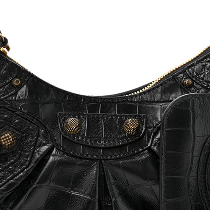 Balenciaga Extra Supple Calfskin Crocodile Embossed Le Cagole Shoulder Bag XS Black 9 of 11
