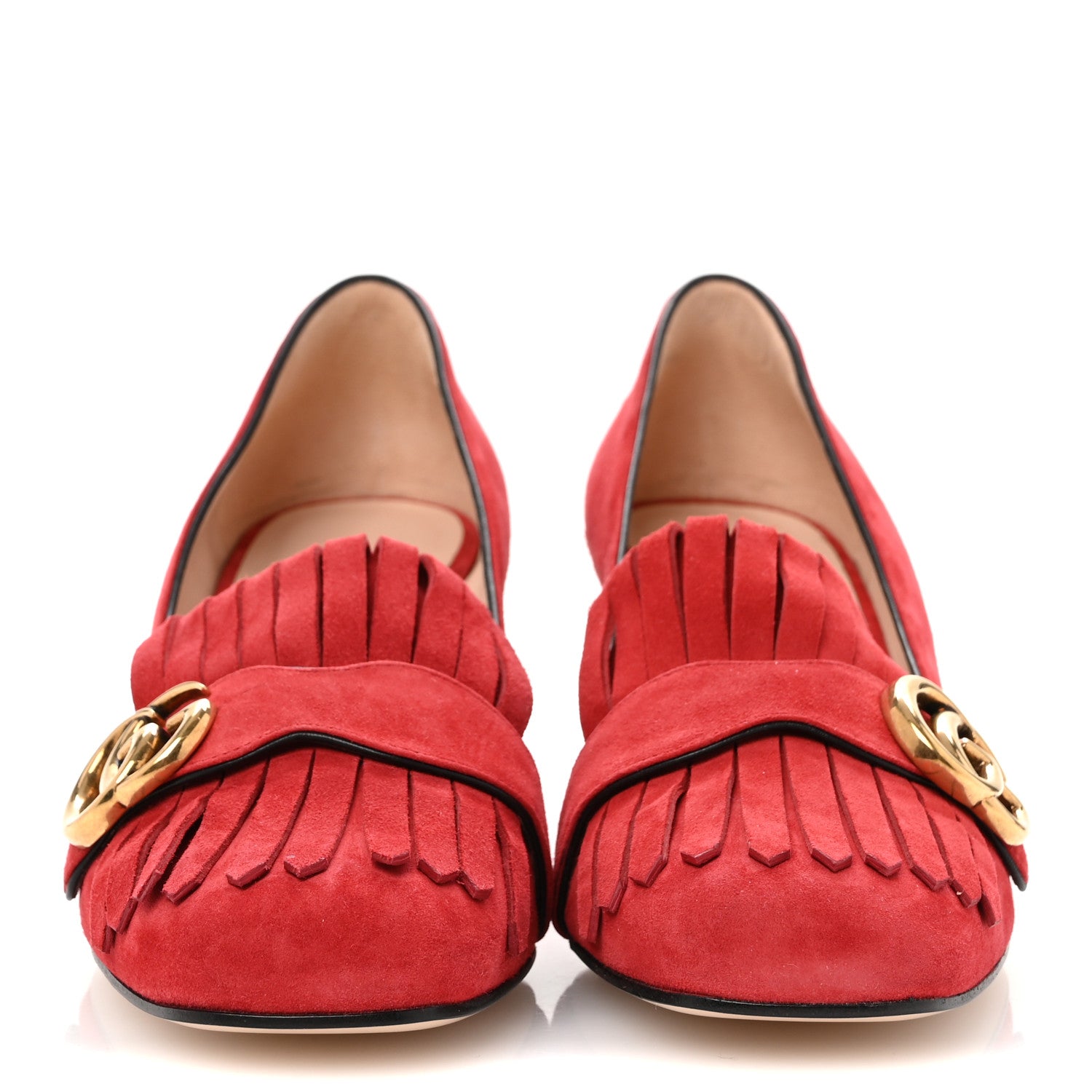 Gucci Kid Scamosciato GG Marmont Fringe 50mm Loafer Pumps 39 Vulcanic Red 3 of 10