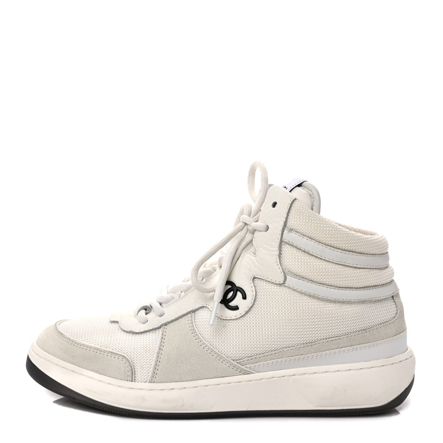 Chanel Suede Fabric Grained Calfskin Womens CC High Top Sneakers 39 White 1 of 9