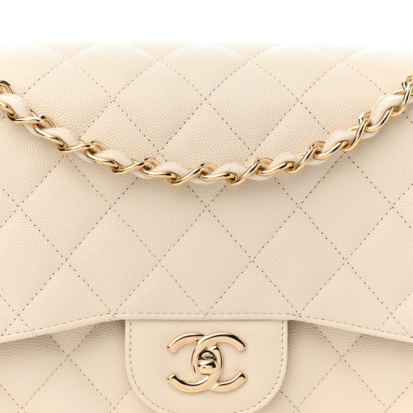 Caviar Quilted Jumbo Double Flap White