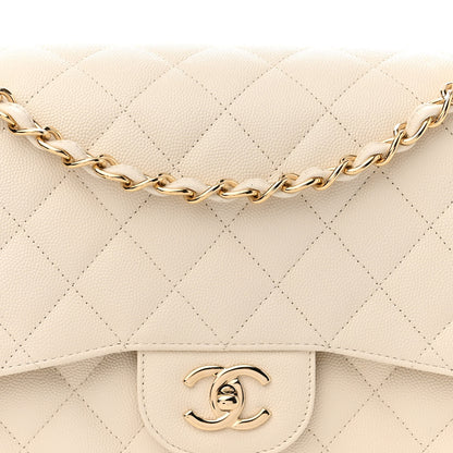 Chanel Caviar Quilted Jumbo Double Flap White 7 of 13