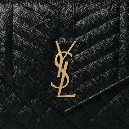 Saint Laurent Grain De Poudre Textured Mixed Matelasse Triquilt Monogram Clutch Black 8 of 11