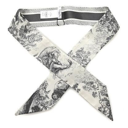 Christian Dior Silk Toile De Jouy Reverse Capri Mitzah Scarf Grey White 1 of 3