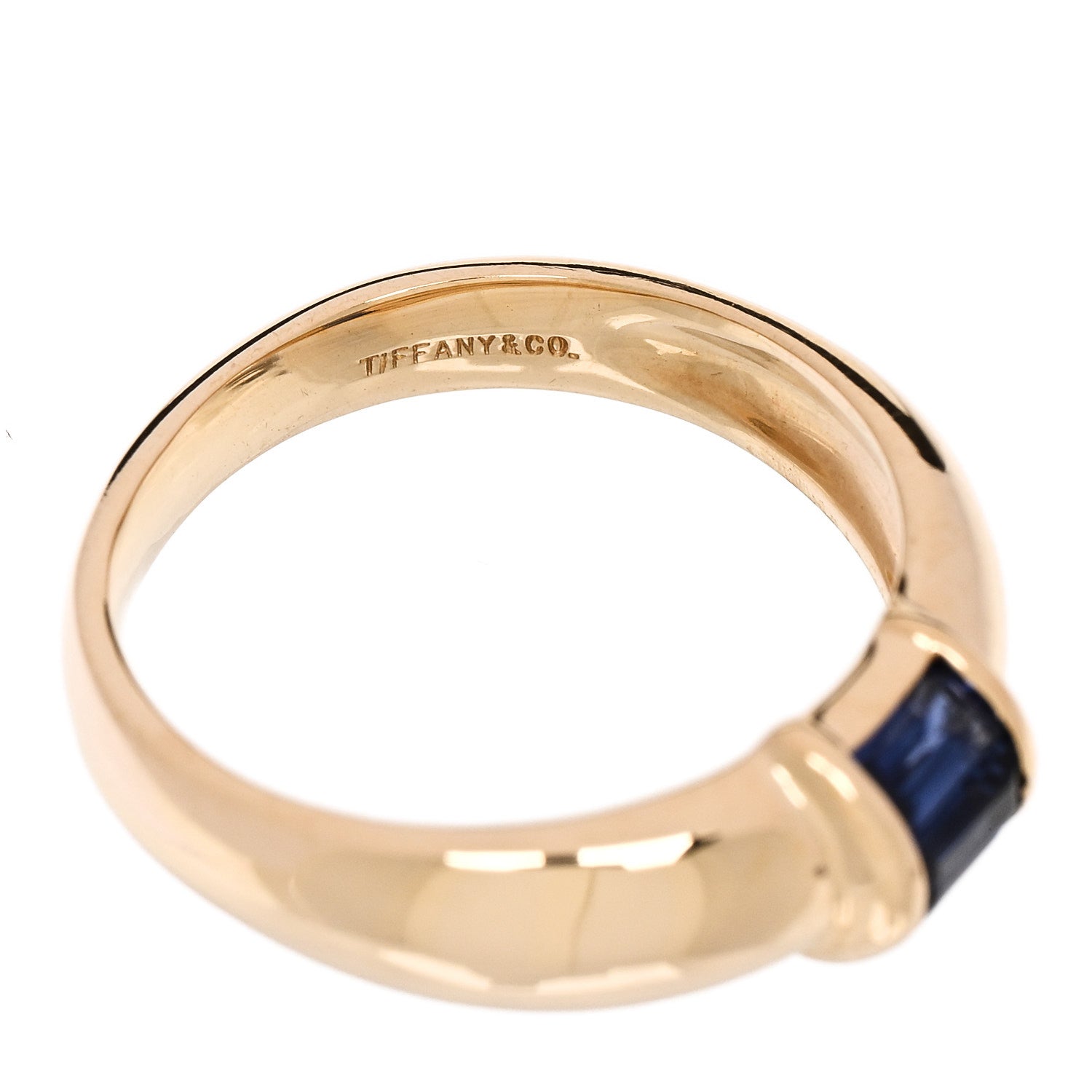 Tiffany 18K Yellow Gold Blue Sapphire Baguette Ring 50 5.5 4 of 5
