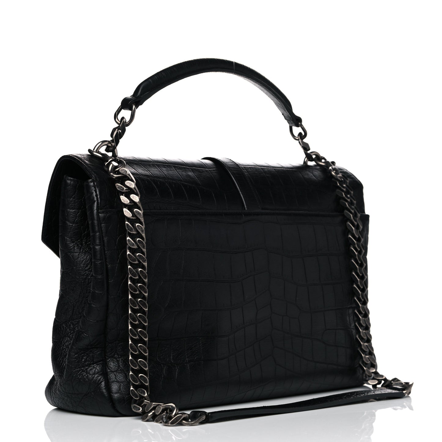 Calfskin Crocodile Embossed Monogram Large College Satchel Black