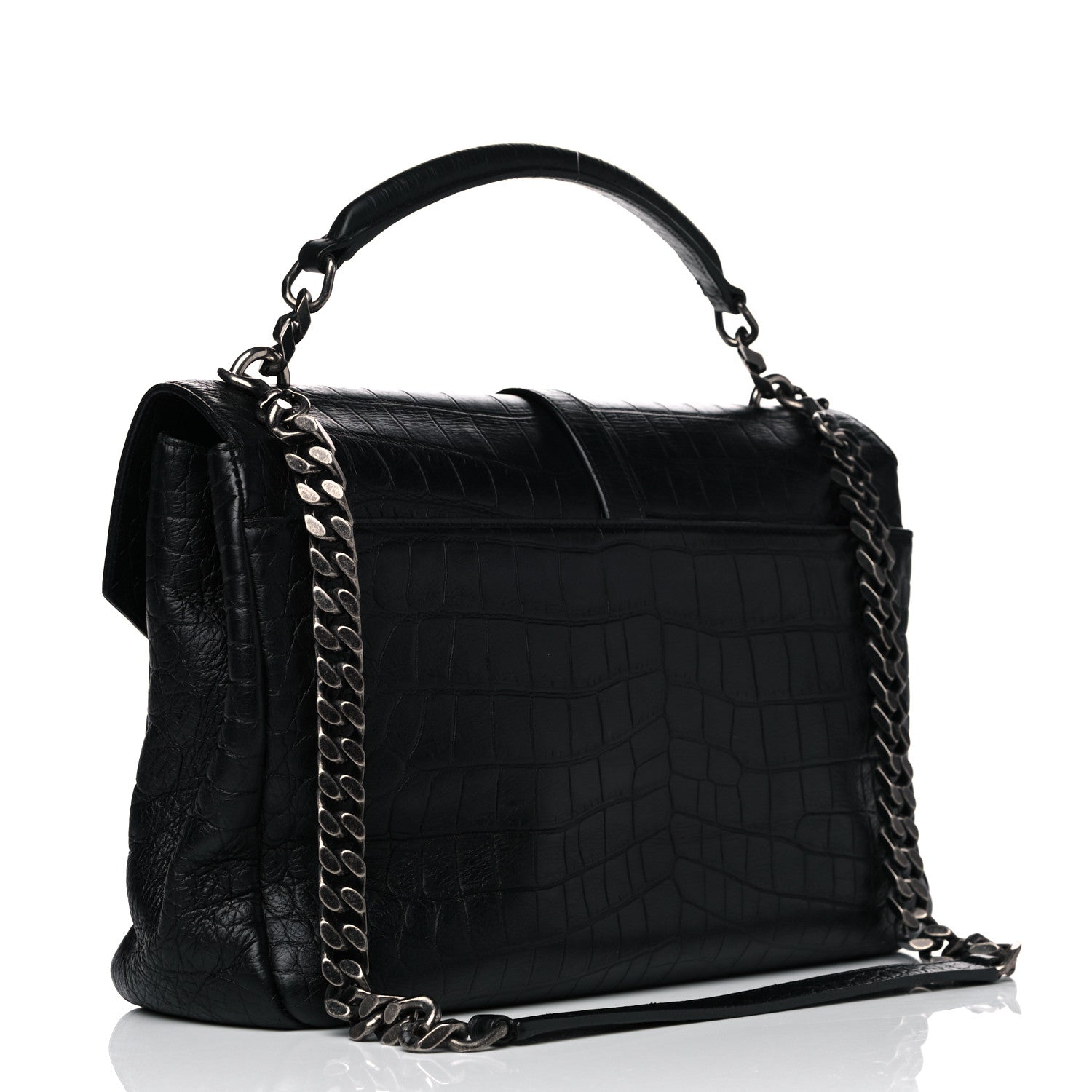 Saint Laurent Calfskin Crocodile Embossed Monogram Large College Satchel Black 3 of 11