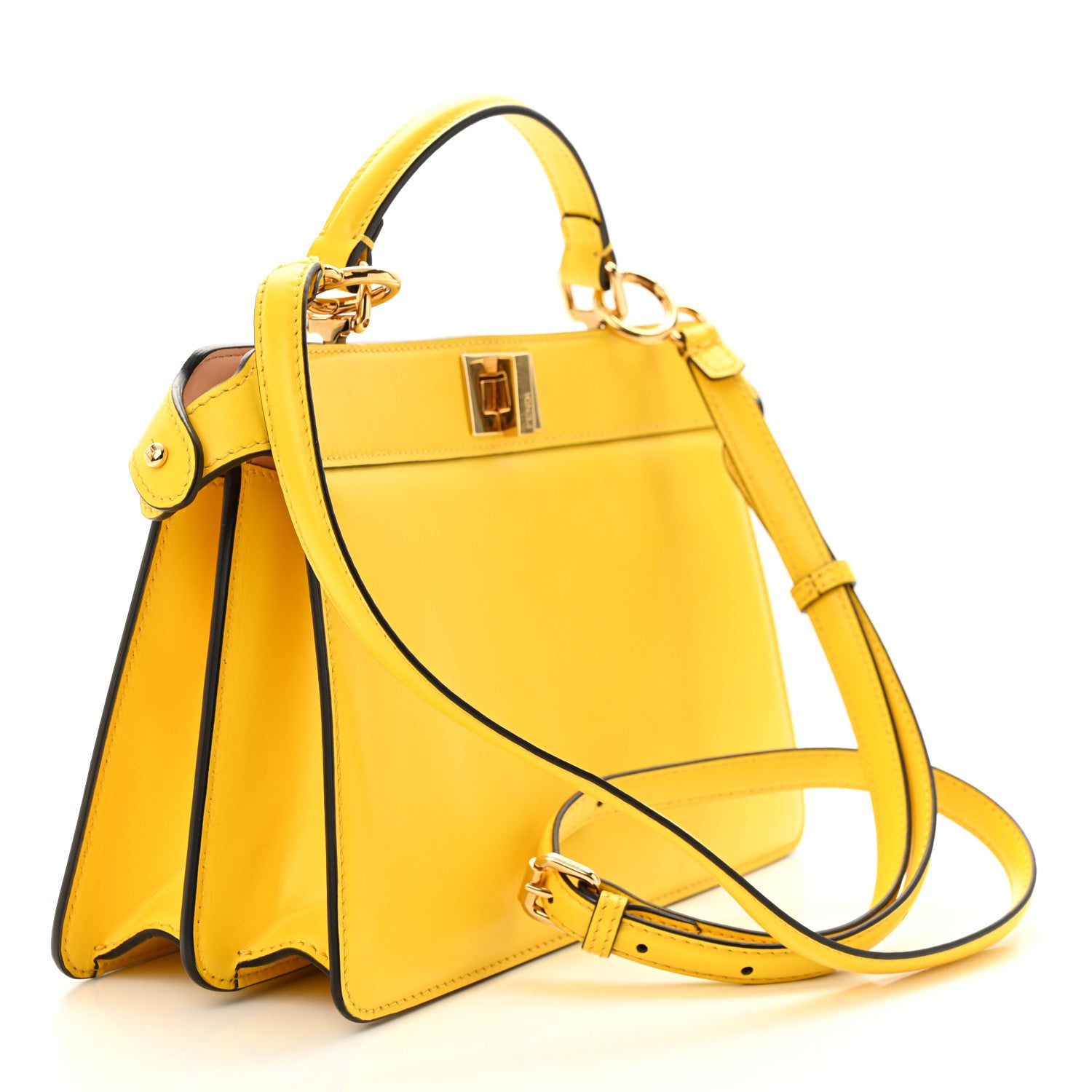 Fendi Vitello King Luxor Shiny Nappa Medium Peekaboo I SEE U East West Satchel Limone Light Rose 3 of 10