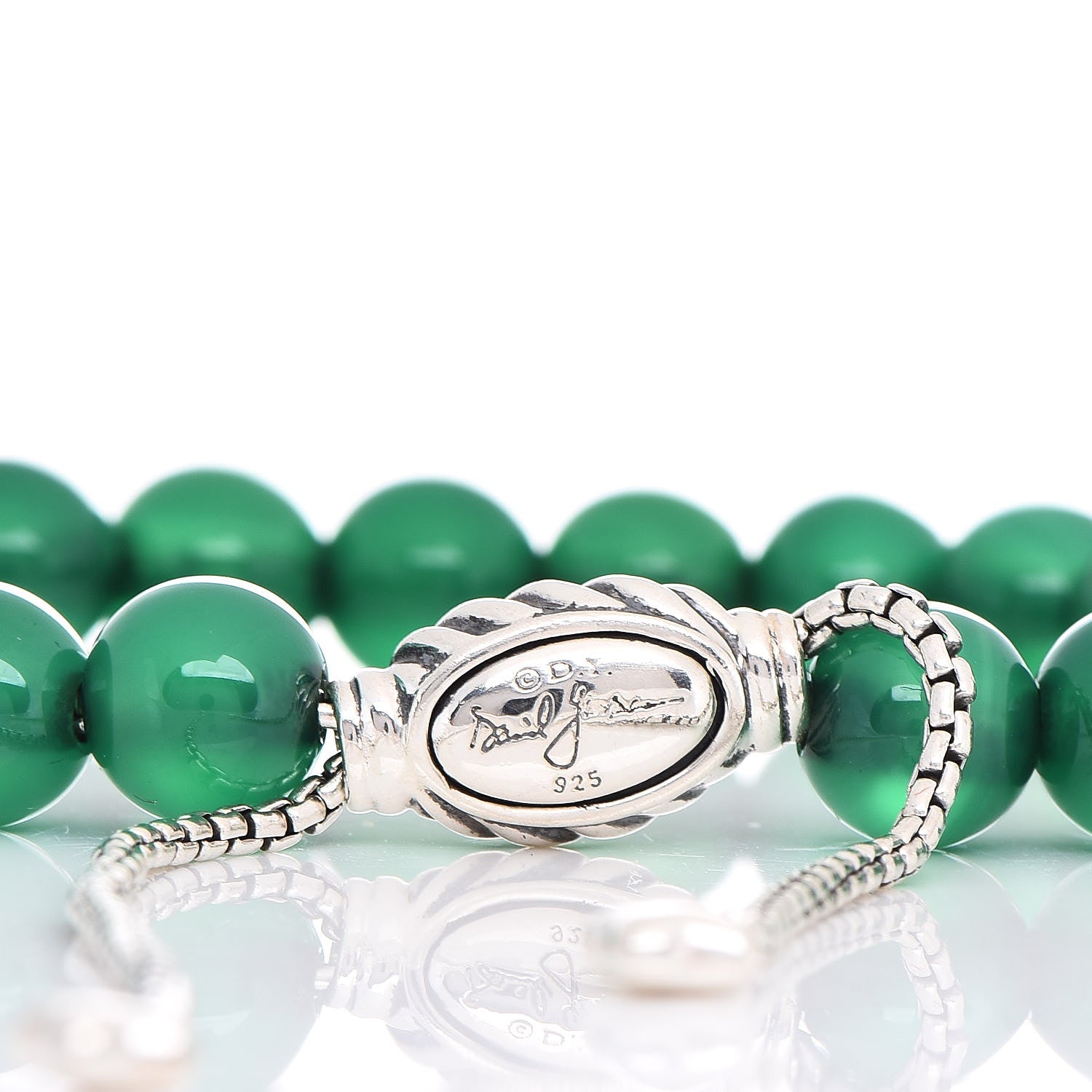David Yurman Sterling Silver Green Onyx 8mm Spiritual Beads Bracelet 4 of 4