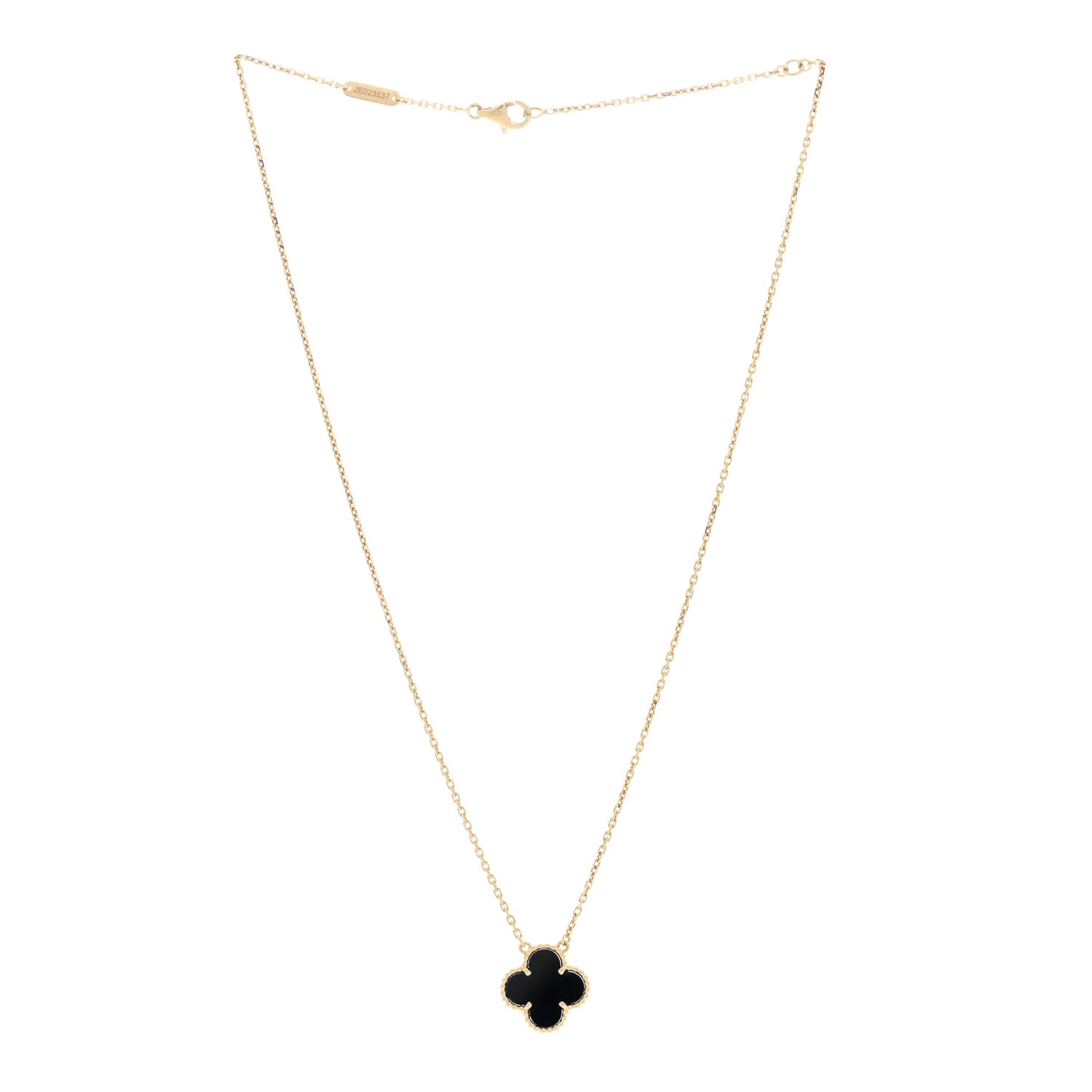 18K Yellow Gold Black Onyx Vintage Alhambra Pendant Necklace
