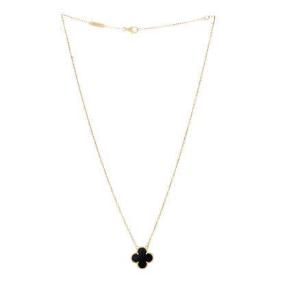 Van Cleef & Arpels 18K Yellow Gold Black Onyx Vintage Alhambra Pendant Necklace 3 of 5