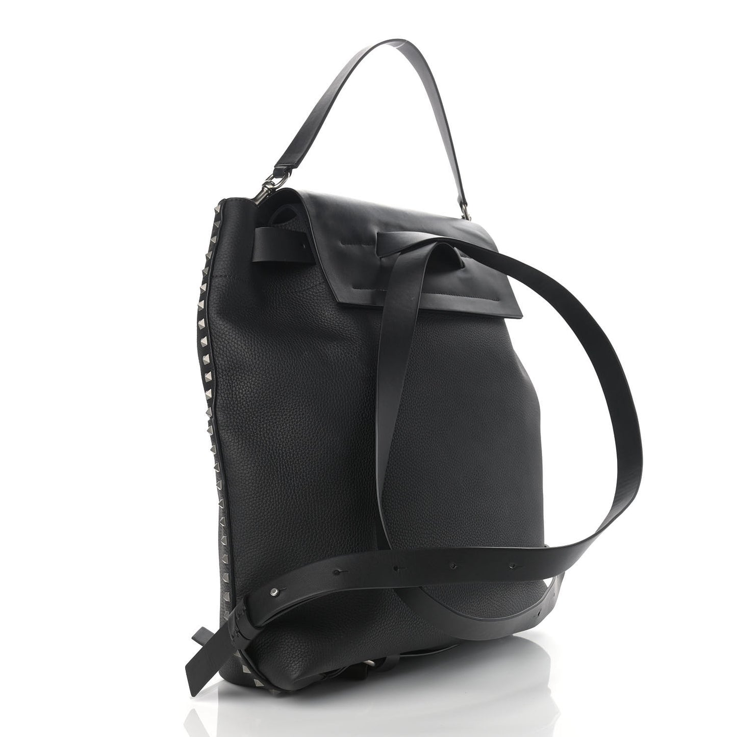 Grained Calfskin Rockstud Backpack Black