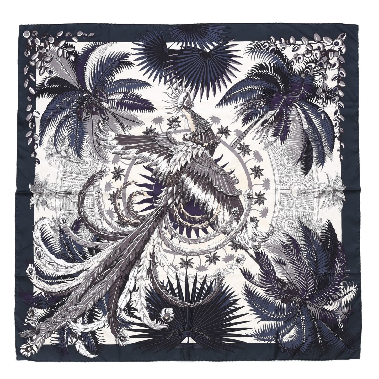 Silk Mythiques Phoenix Scarf 90 Vert Anthracite Vanille Auberg