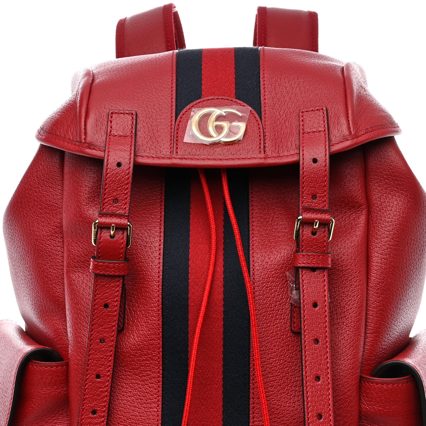 Grained Calfskin Medium Ophidia Double Buckle Backpack Red