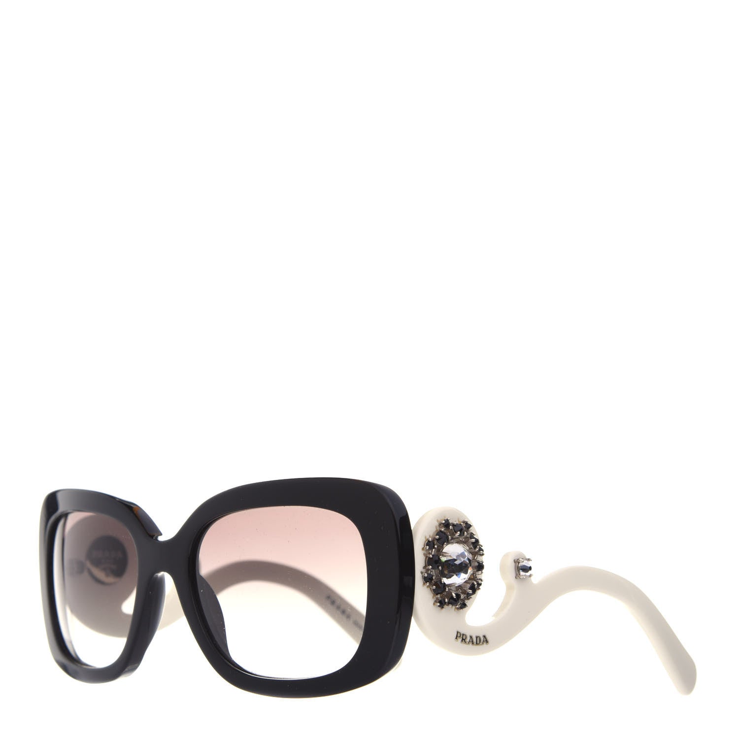 Prada Crystal Ornate Square Baroque Sunglasses White Black 1 of 7