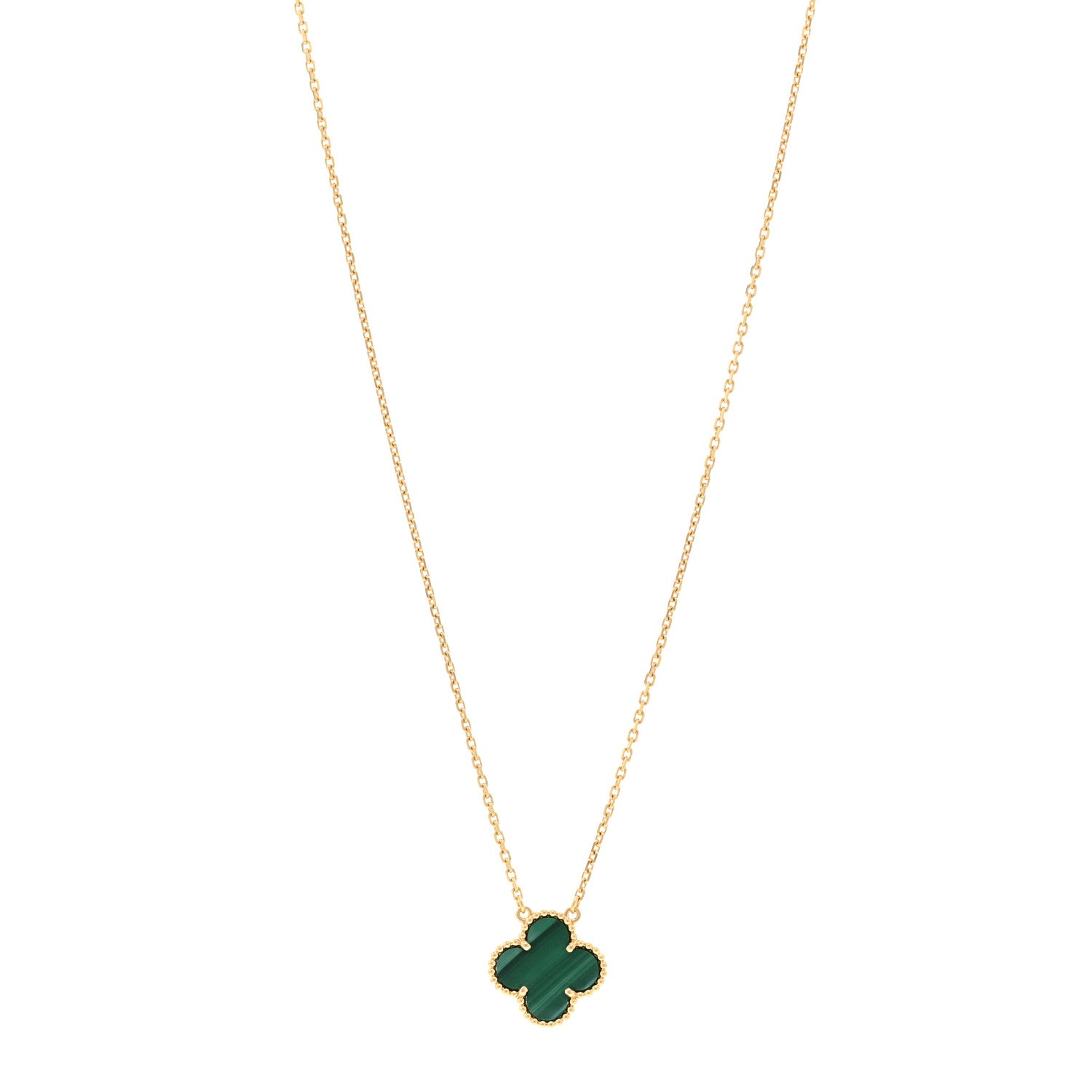 Van Cleef & Arpels 18K Yellow Gold Malachite Vintage Alhambra Pendant Necklace 1 of 5