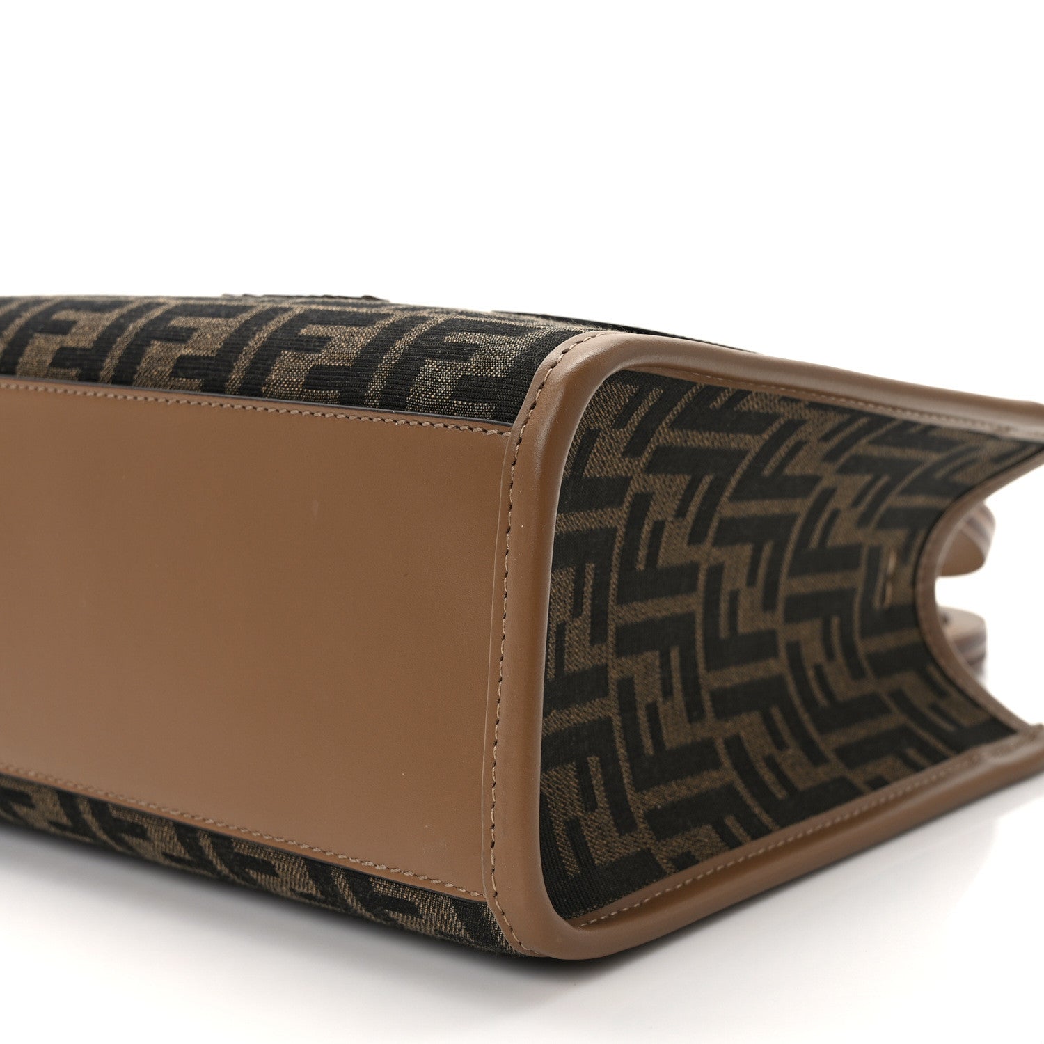 Fendi Fabric Jacquard FF 1974 Logo Small Fendi Sunshine Shopper Tote Tobacco Moro Sand 9 of 11