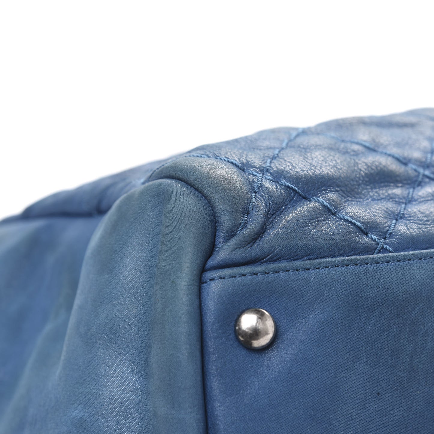 Iridescent Calfskin Quilted Shopping Tote Blue