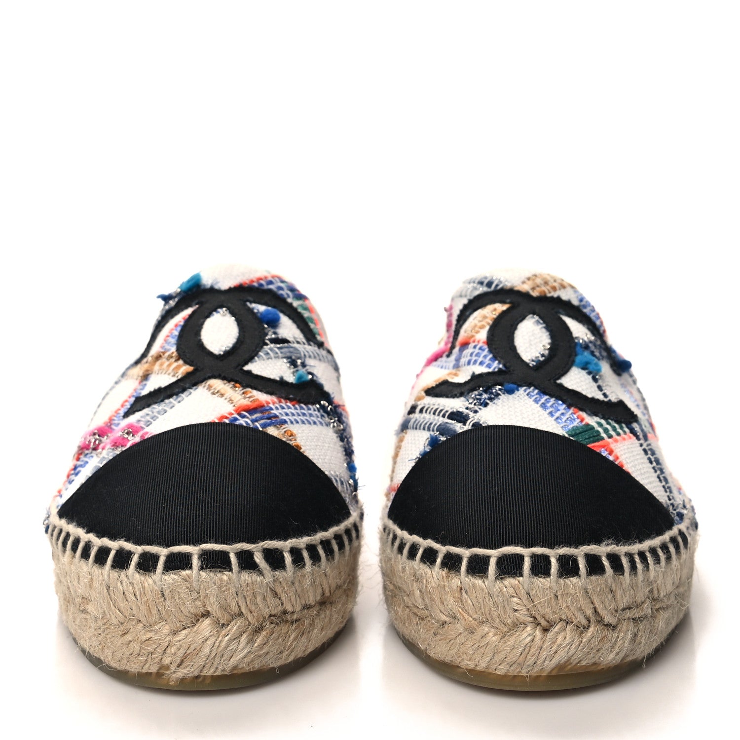 Chanel Tweed Grosgrain CC Espadrilles 36 White Blue Pink Green Black 2 of 10