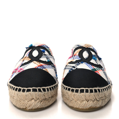 Chanel Tweed Grosgrain CC Espadrilles 36 White Blue Pink Green Black 2 of 10