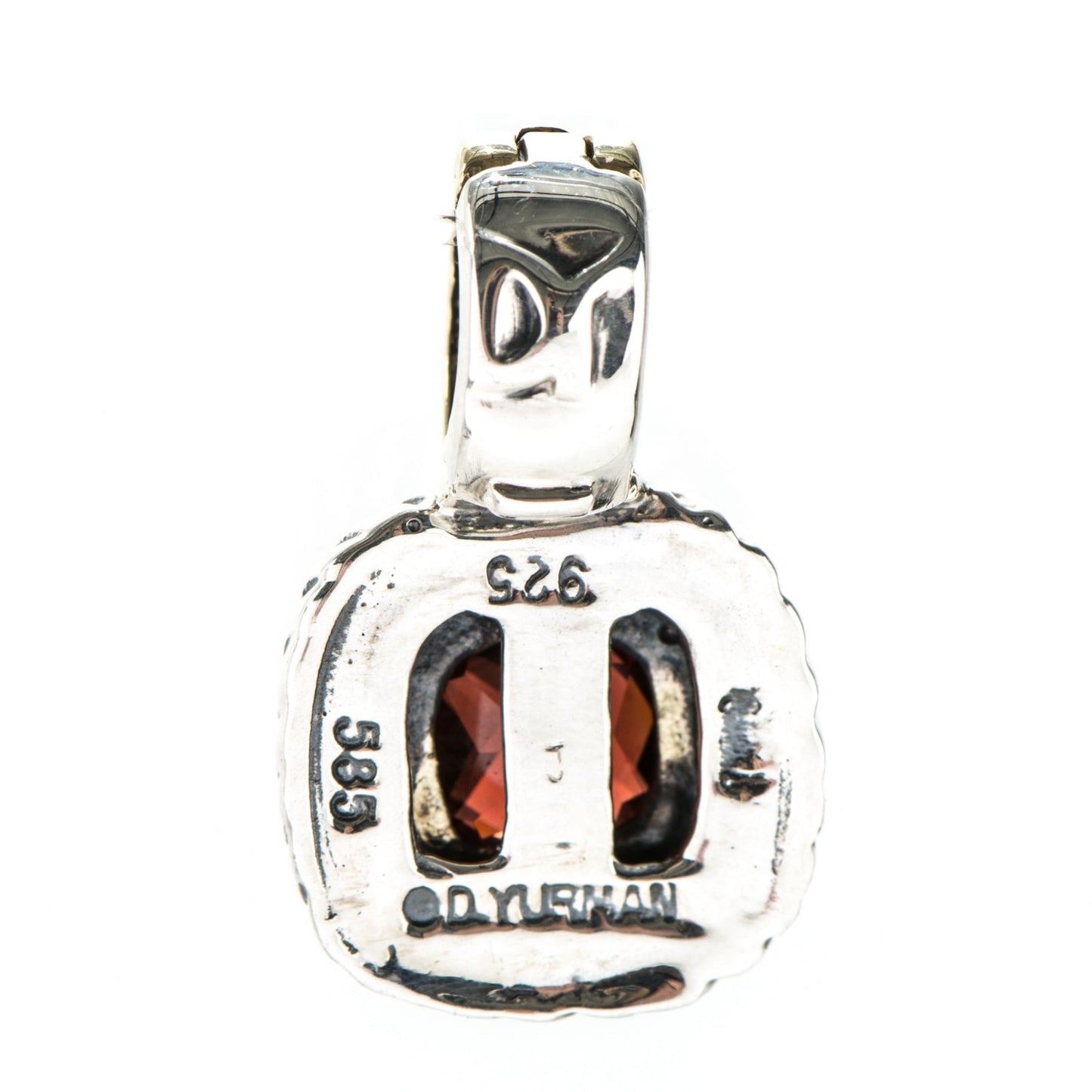 Sterling Silver 14K Yellow Gold Garnet 7mm Albion Enhancer Pendant