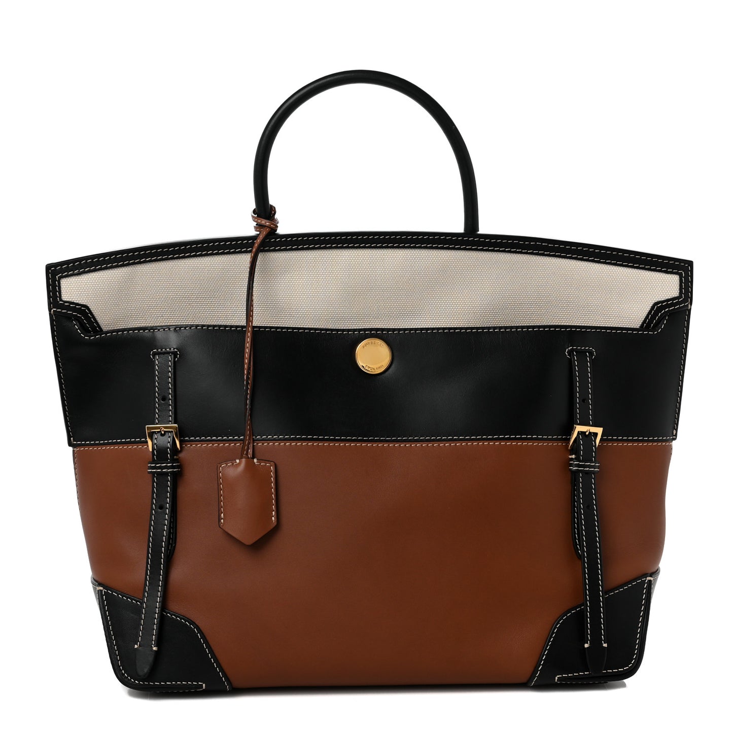 Calfskin Medium Society Top Handle Bag Black Brown