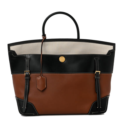 Burberry Calfskin Medium Society Top Handle Bag Black Brown 1 of 7
