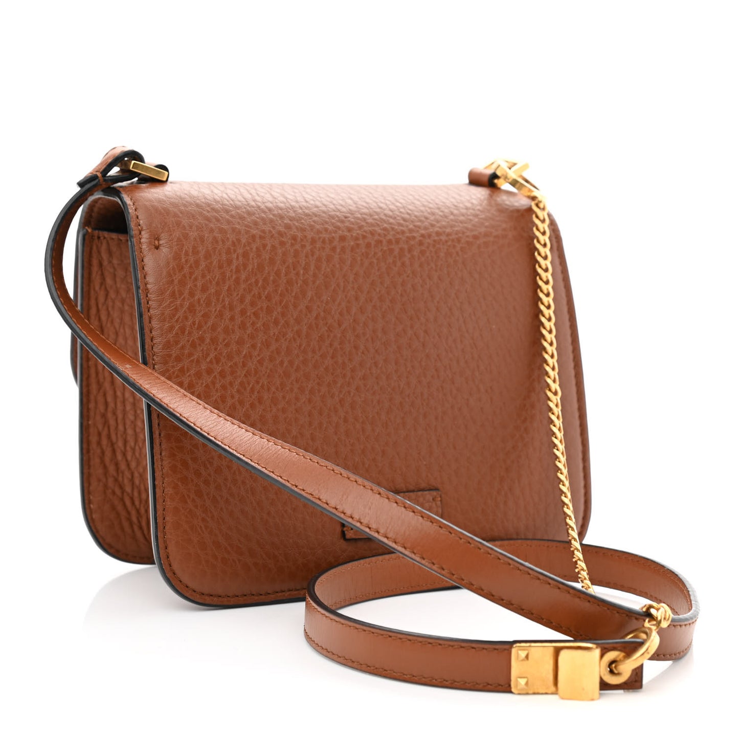 Grained Calfskin Small VSling Shoulder Bag Saddle Brown