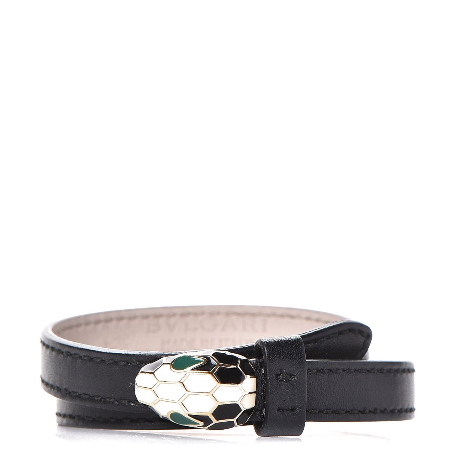 Calfskin Serpenti Forever Double Coil Bracelet M Black