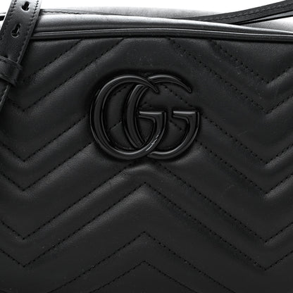 Gucci Calfskin Matelasse Monochrome Small GG Marmont Chain Shoulder Bag Black 8 of 12