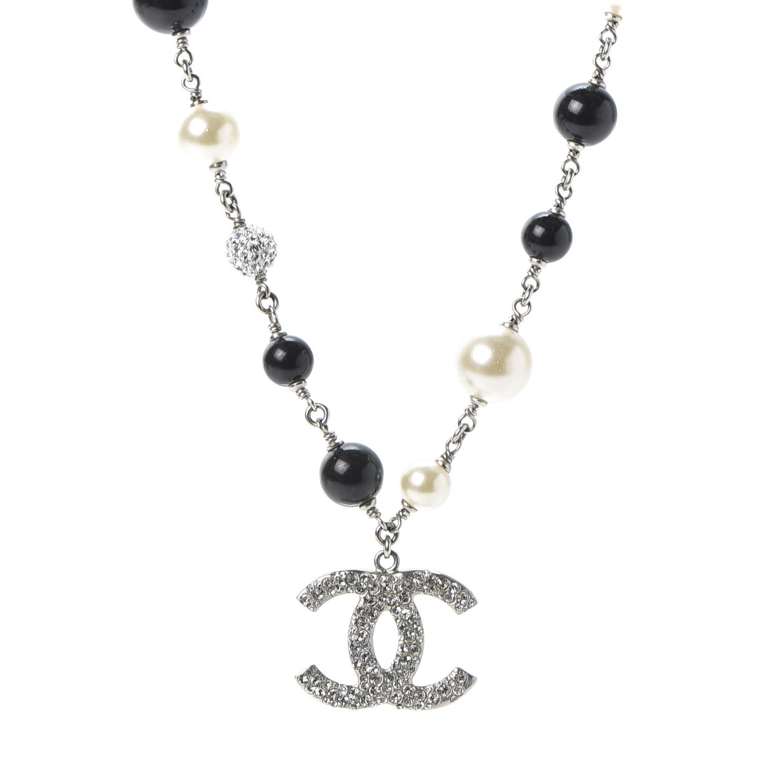 Chanel Crystal Pearl CC Short Necklace Silver Black 1 of 4