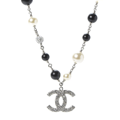 Chanel Crystal Pearl CC Short Necklace Silver Black 1 of 4