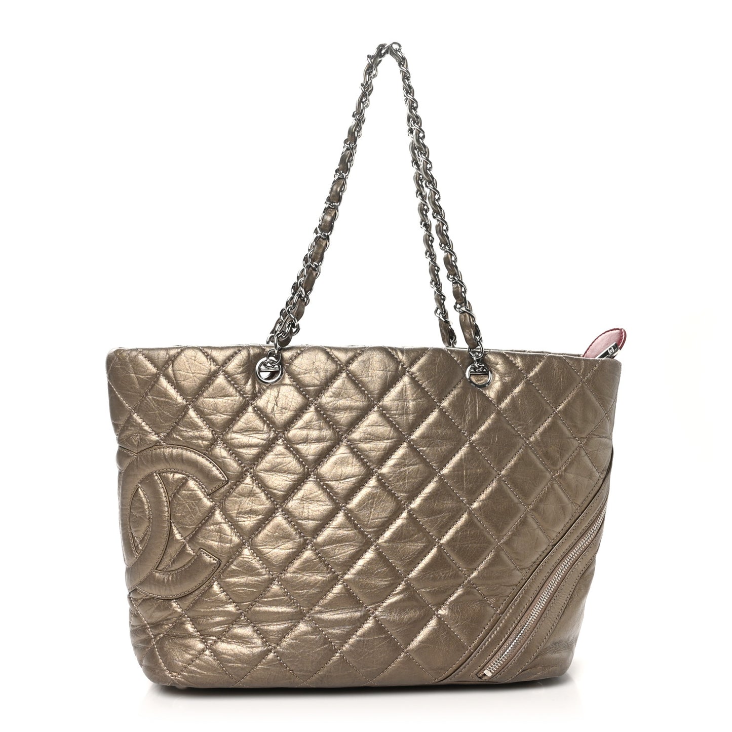 Metallic Aged Calfskin Quilted Large Cotton Club Tote Bronze