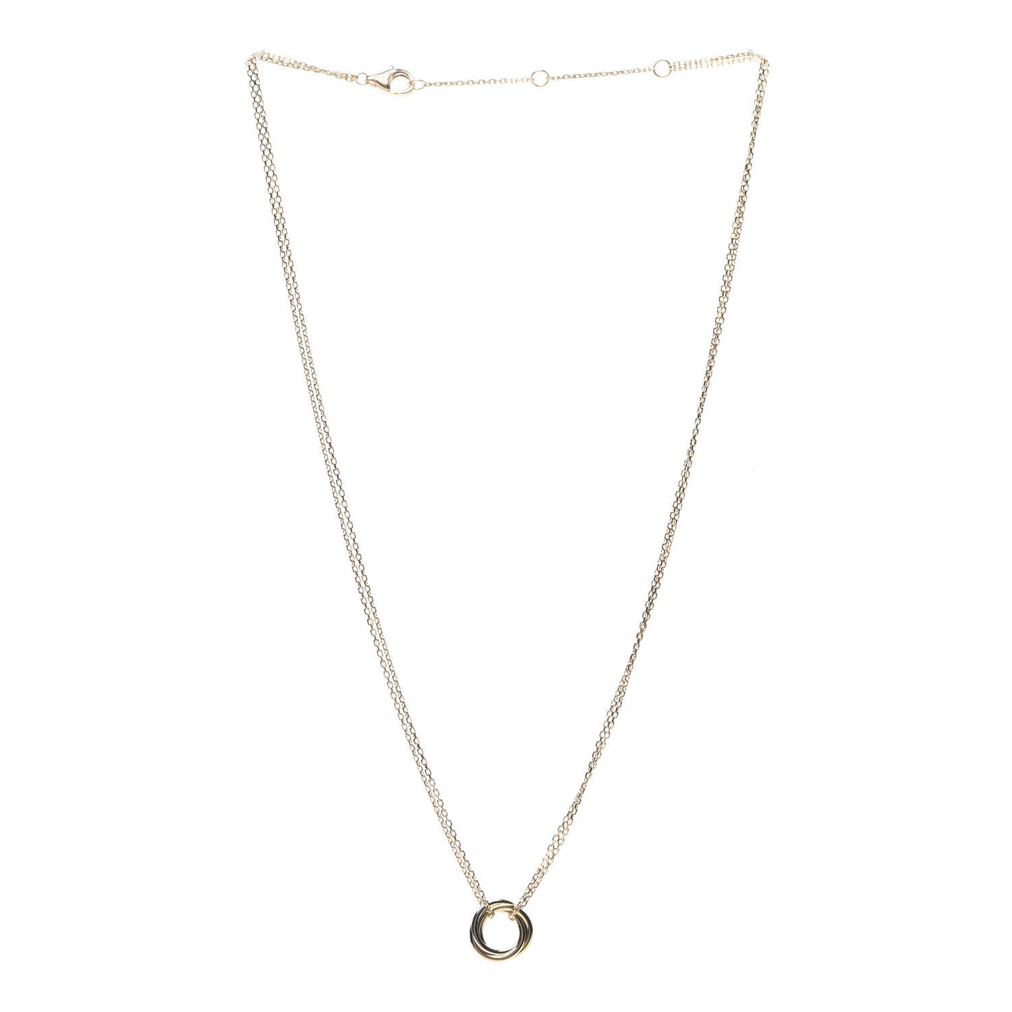 18K Pink Yellow White Gold Trinity Double Chain Pendant Necklace