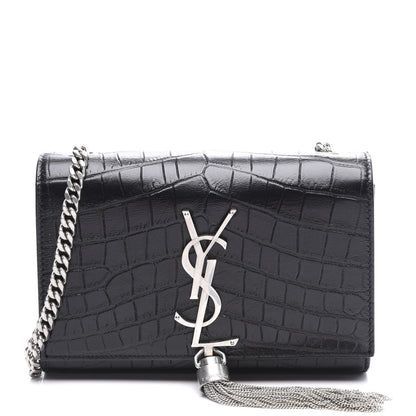 Saint Laurent Calfskin Crocodile Embossed Monogram Small Kate Tassel Satchel Black 1 of 8