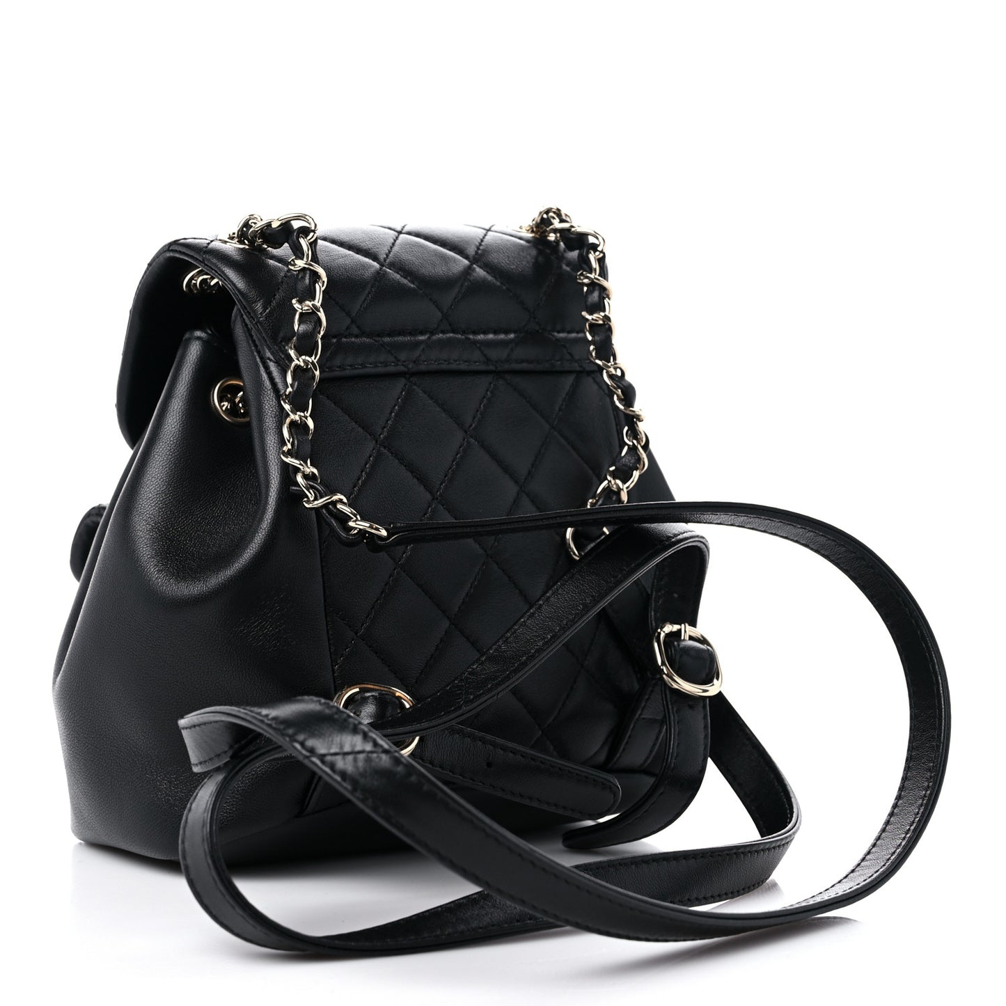 Lambskin Quilted Small Duma Drawstring Backpack Black