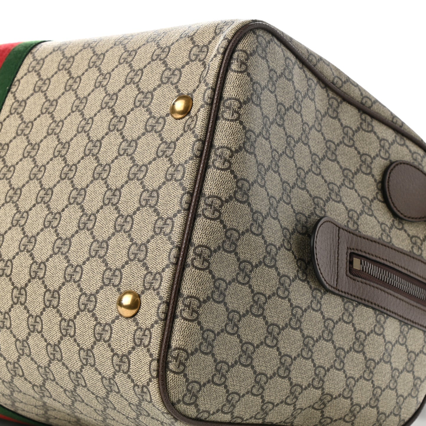 GG Supreme Monogram Textured Dollar Calfskin Web Medium Ophidia Carry-On Duffle Bag Beige Ebony New Acero