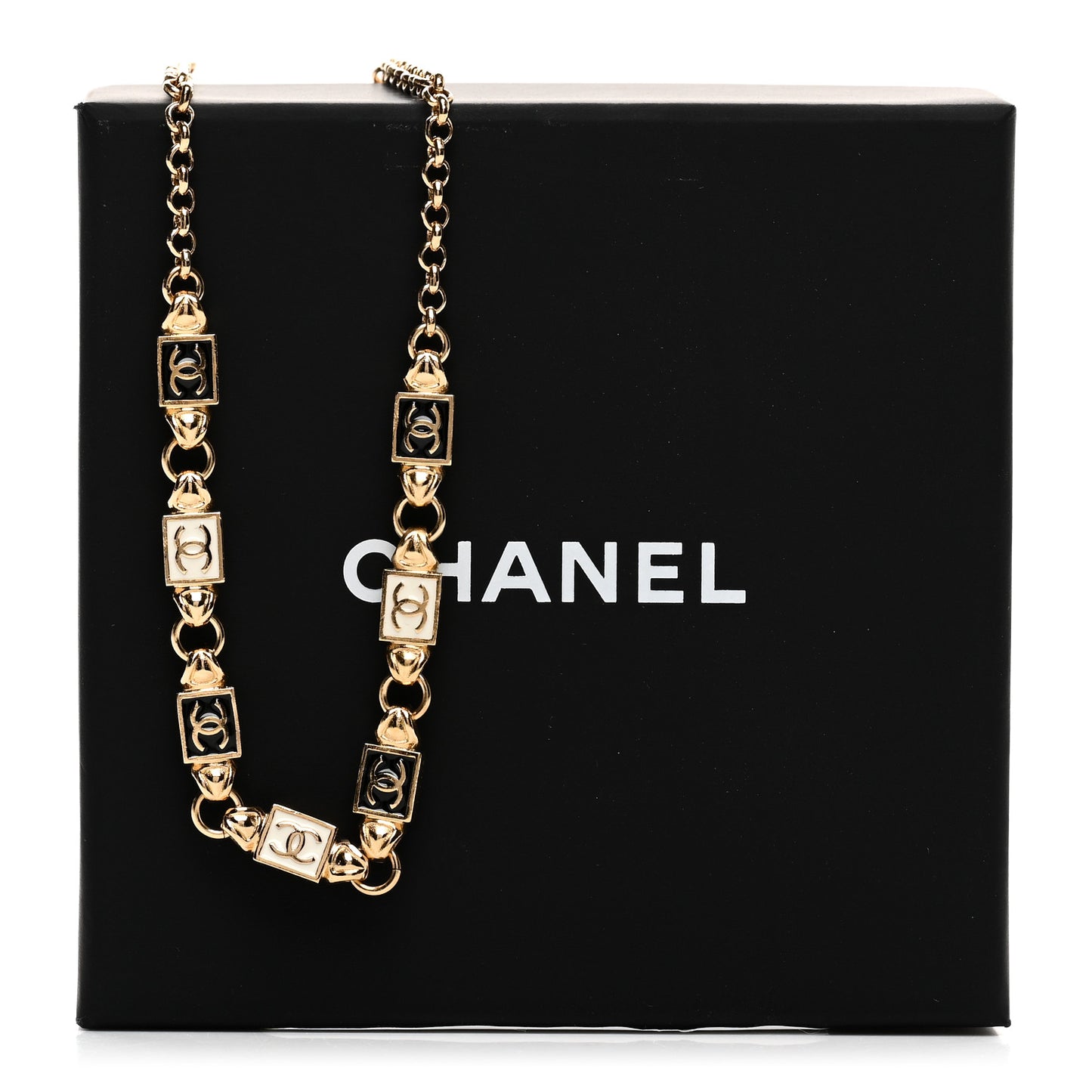 Metal Enamel CC Squares Choker Gold White Black