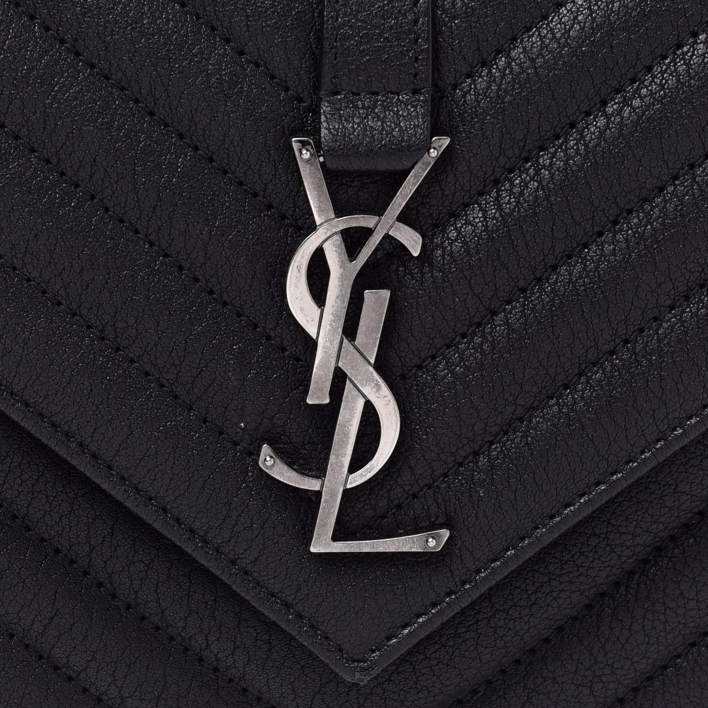 Sheepskin Matelasse Chevron Monogram Medium College Bag Black