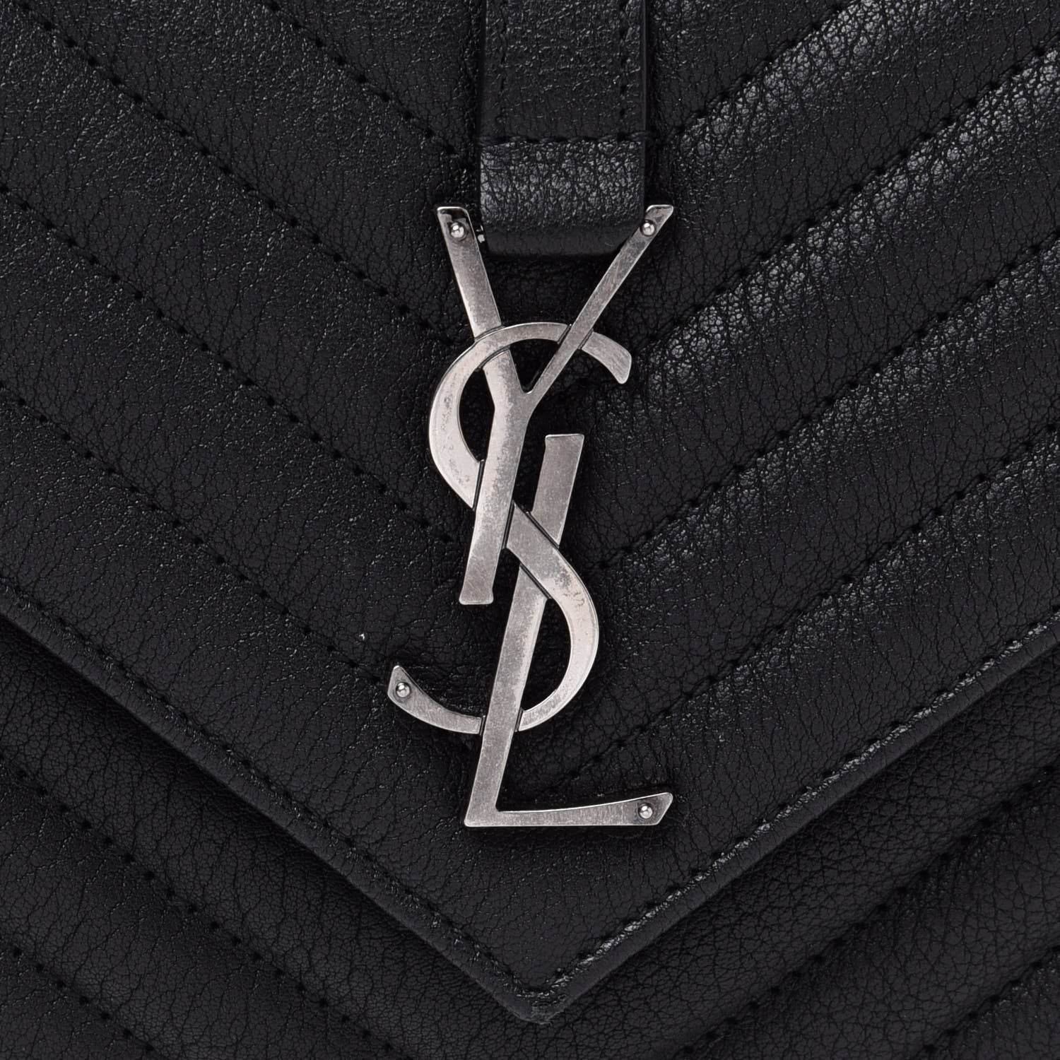 Saint Laurent Sheepskin Matelasse Chevron Monogram Medium College Bag Black 8 of 15