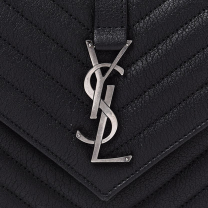 Saint Laurent Sheepskin Matelasse Chevron Monogram Medium College Bag Black 8 of 15