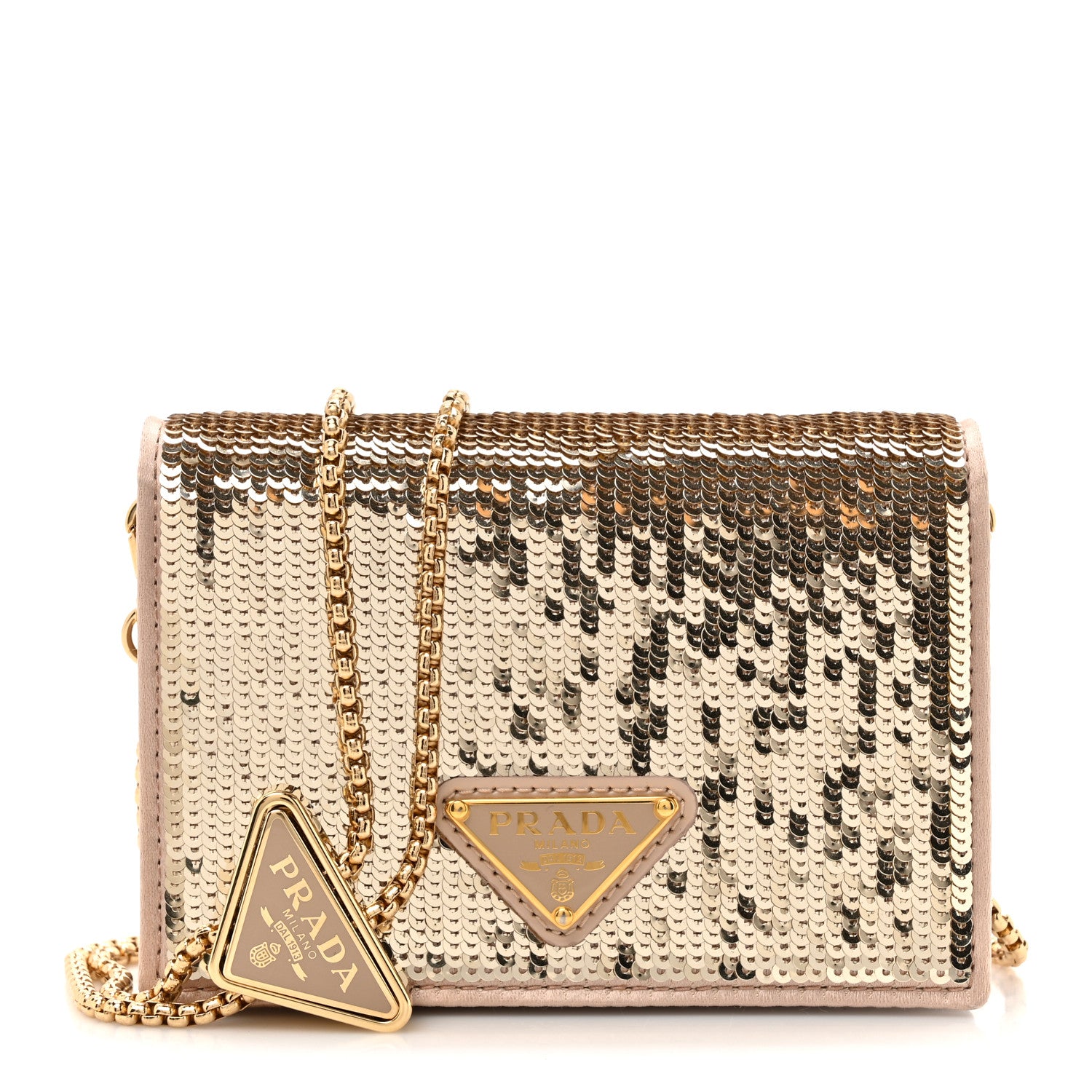 Prada Paillettes Sequin Metal Triangle Logo Card Holder With Strap Cammeo 1 of 11