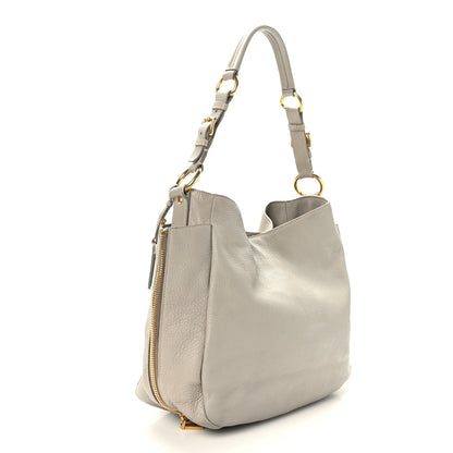 Prada Vitello Daino Side Zip Pocket Hobo Argilla 2 of 8