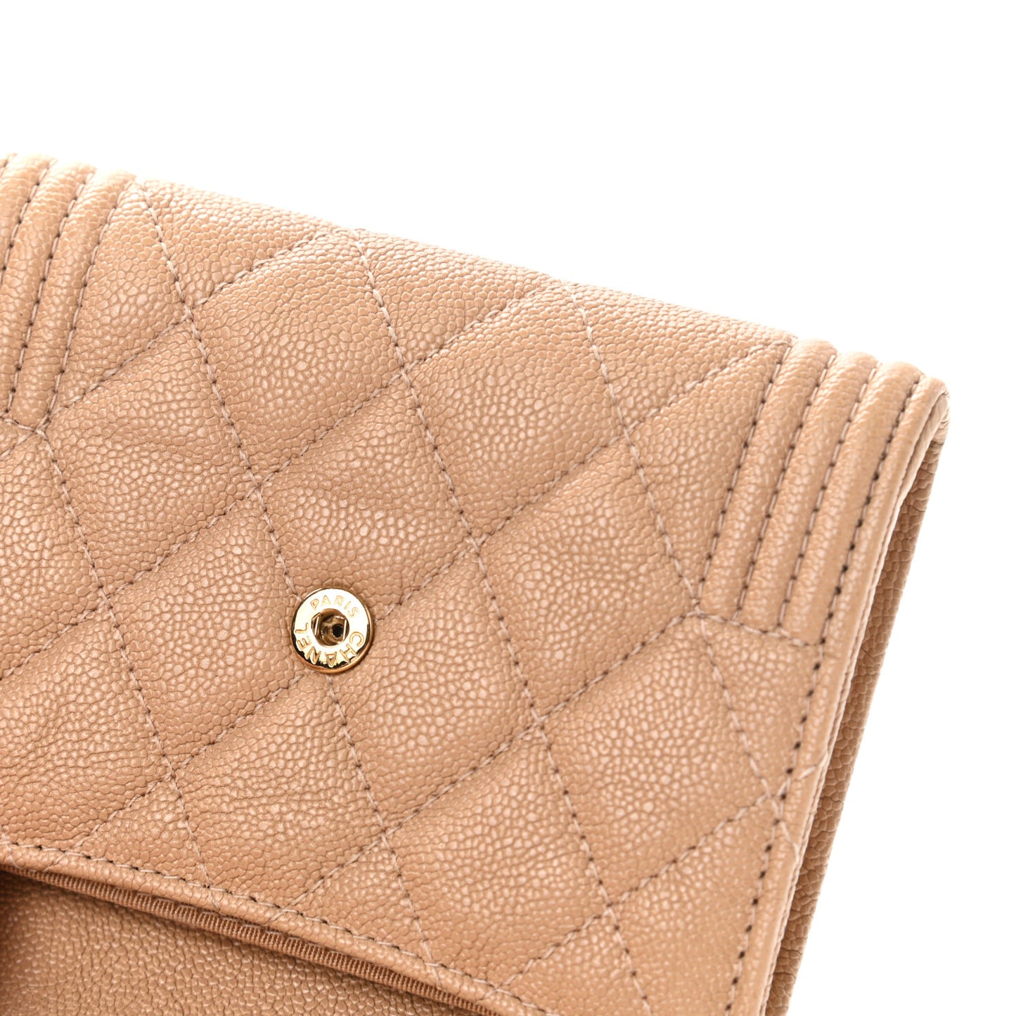 Caviar Quilted Boy Card Holder Wallet Beige