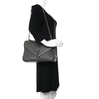 Saint Laurent Sheepskin Matelasse Chevron Monogram Large College Satchel Dark Anthracite 3 of 11